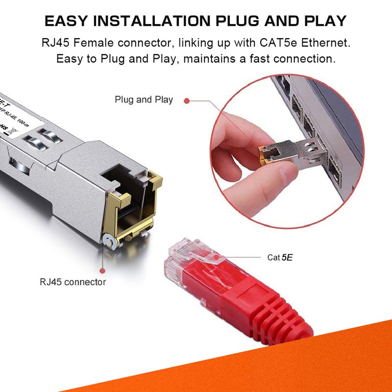 ipolex محول الإيثرنت النحاسي iPolex Gigabit SFP إلى RJ45 1000Base-T، وحدة SFP-T نحاسية 1.25G، لـ Ubiquiti UniFi UF-RJ45-1G/UACC-CM-RJ45-1G، Cisco، Mikrotik، Netgear، TP-Link، والمزيد (CAT5e/6، 100م) - Image 3